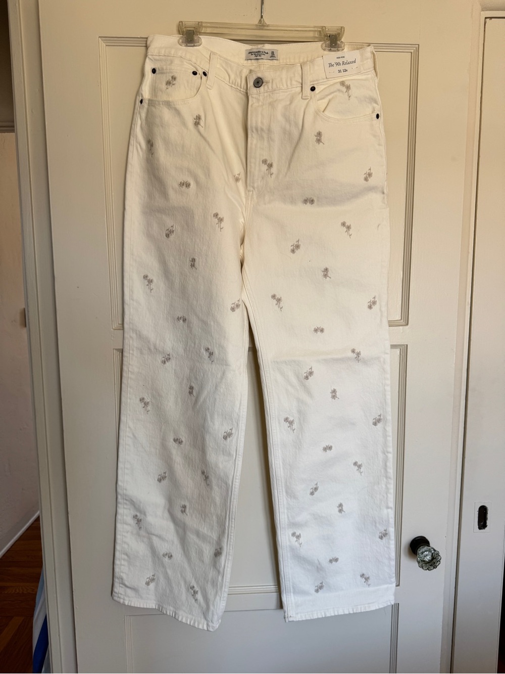 Abercrombie & Fitch White Embroidered Straight Jeans